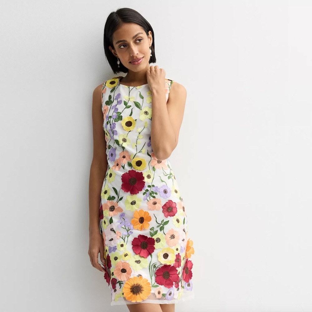 Nicole Miller White Floral Mini Dress with Multi-Color Flowers size 14